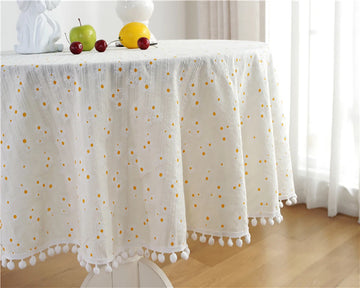 Qfdian Floral Round Tablecloth with Tassel Flower Tablecloth Suitable for Kitchen Decorantion/Indoor and Outdoor Dining Table/Party